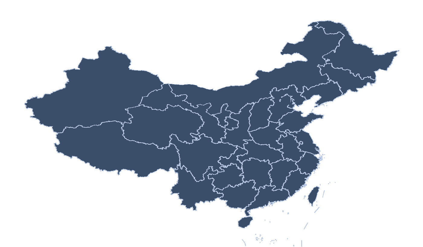 中国地图，标注天隼创翼北京、保定与宁波业务位置